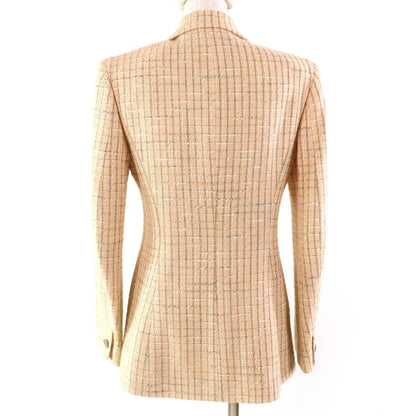 CHANEL Vintage 98P P10823 Coco Mark Button Checked Wool Tweed Tailored Jacket