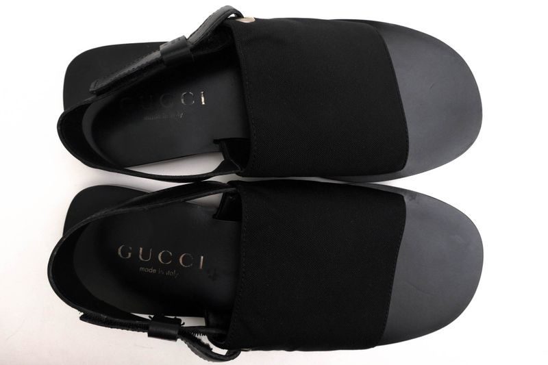 Gucci Sandals Shoes Men Nylon Leather Genuine Black 116 1092 Sandalo Tessuto