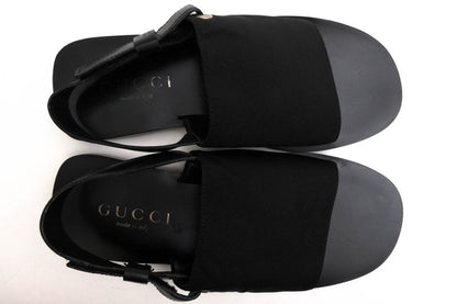 Gucci Sandals Shoes Men Nylon Leather Genuine Black 116 1092 Sandalo Tessuto