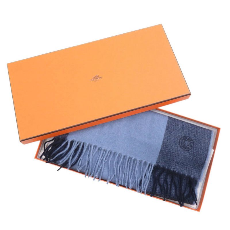 Hermes H Summer Block Cashmere Blue Scarf Blue 0332 Hermes