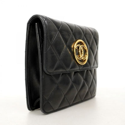 Chanel Shoulder Bag Matelasse Lambskin Black Gold Hardware Women