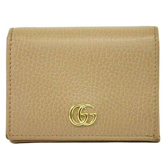 Authentic Gucci GG Marmont Fold Wallet Compact Wallet Leather Beige 456126