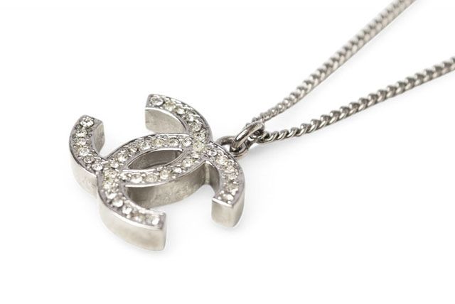 Chanel Necklace Pendant Chanel Coco Rhinestone Silver 07A