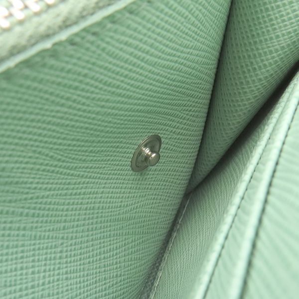 Prada Long Wallet Ribbon Flap Wallet Saffiano Leather Aqua Marina Silver