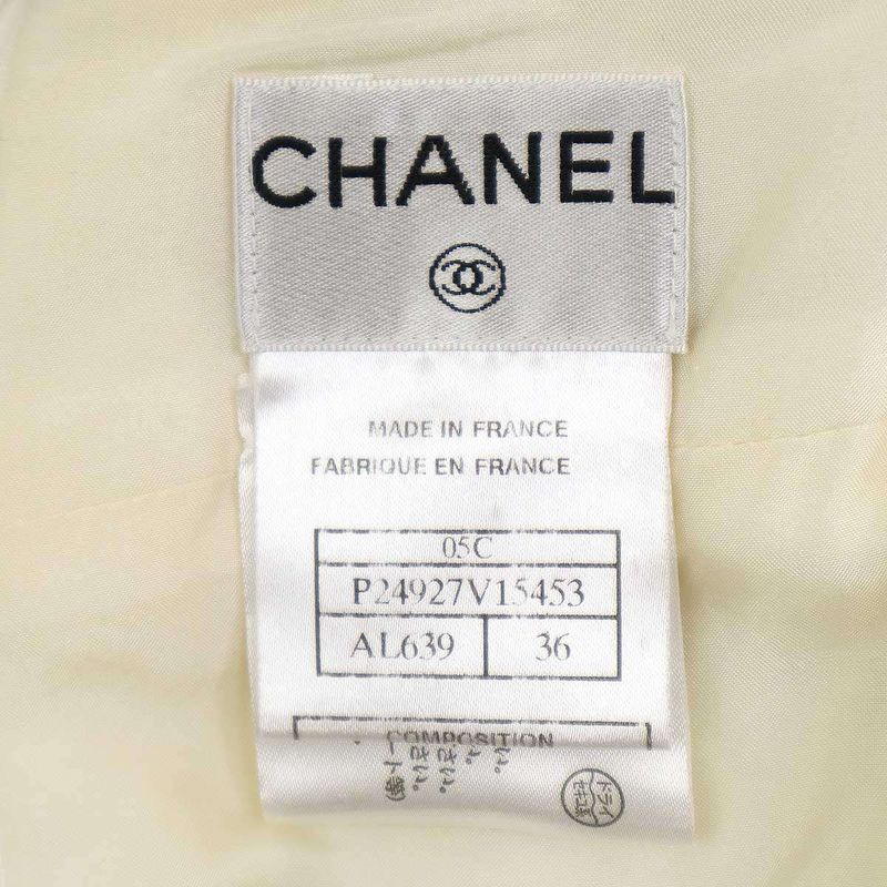 Chanel 2005c Cotton Viscose Tweed Tight Skirt P24927v15453 Ivory 36