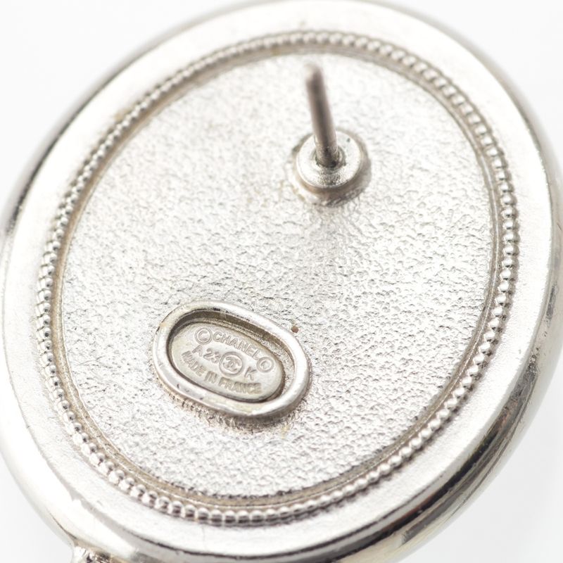 Chanel A23K Rhinestone Coco Mark Star Earrings Accessories GP Silver Black