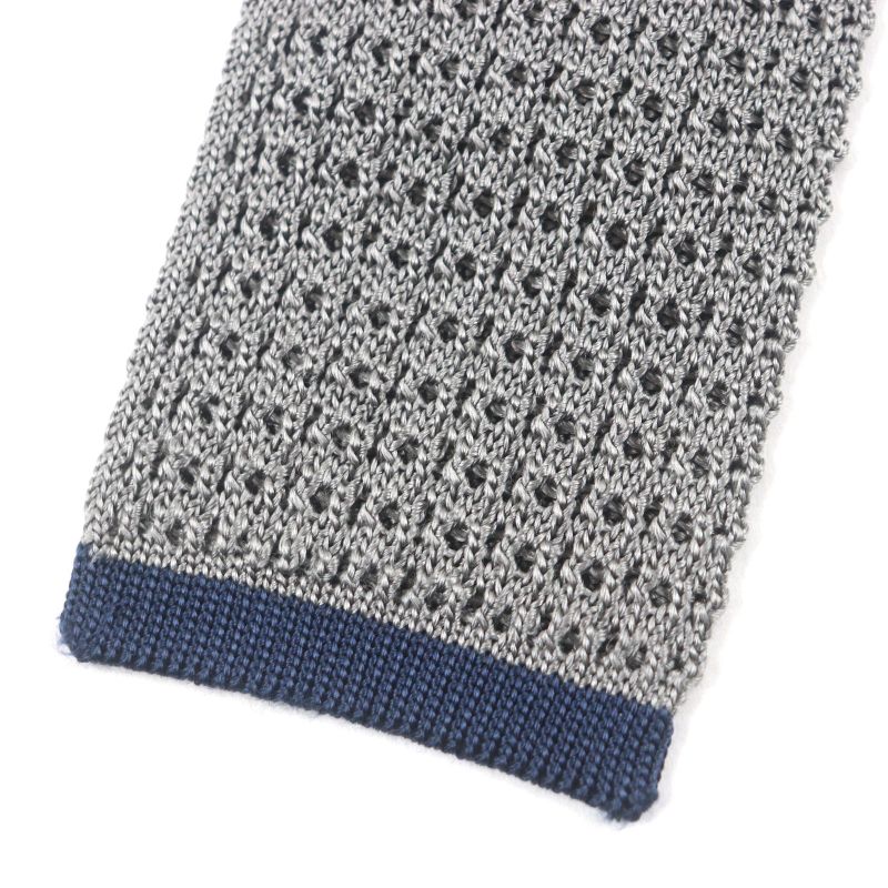 Hermes Cravate Tricot DE SOIE 100% Silk Etoupe/marine H Logo Embroidery Knit