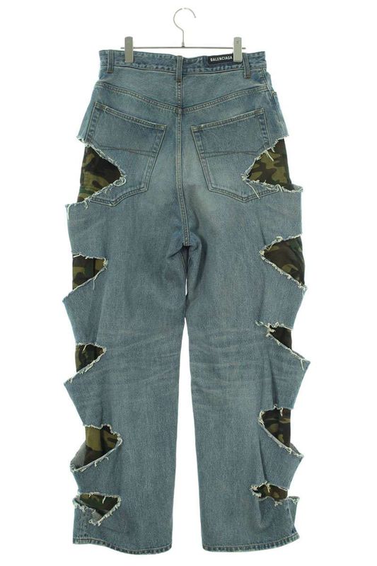 Balenciaga 21AW 662763 Tdw14 Camouflage Layered Crushed Denim Pants Men's S