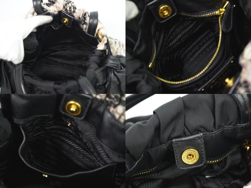 Authentic Prada Python Pattern 2WAY Shoulder Bag Handbag Pochette Nylon Black