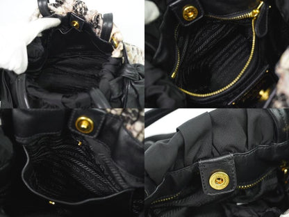 Authentic Prada Python Pattern 2WAY Shoulder Bag Handbag Pochette Nylon Black
