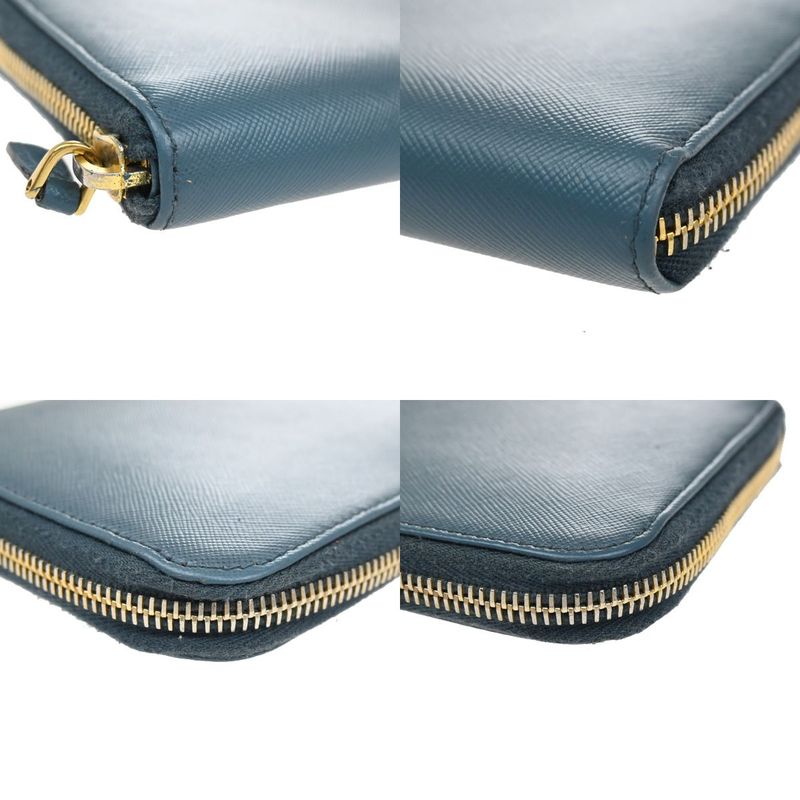 Prada Long Wallet Round Zipper Saffiano Blue 30ka915