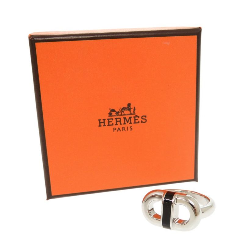 Hermes Myon Size T60 Metal Silver Black Ring 1082 Hermes Men's