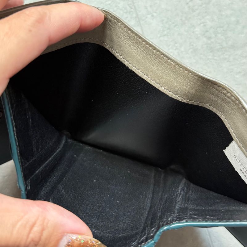 Bottega Veneta Trifold Wallet Intrecciato Leather Gray Men Women Unisex Compact