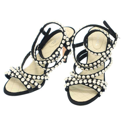 Chanel Multi-Strap Matelasse Pearl Sandals Black 37 1 2c