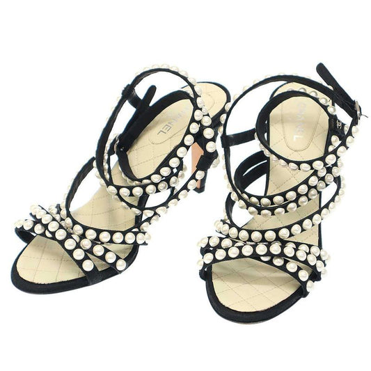 Chanel Multi-Strap Matelasse Pearl Sandals Black 37 1 2c