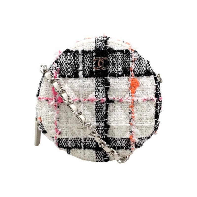 Chanel Shoulder Bag Round Mini Classic Chain Ap0245 Matelasse Tweed Coco Mark