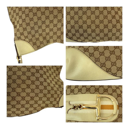Gucci Horsebit Beige Ivory Gold Hardware GG Canvas 137386 Shoulder Bag Women