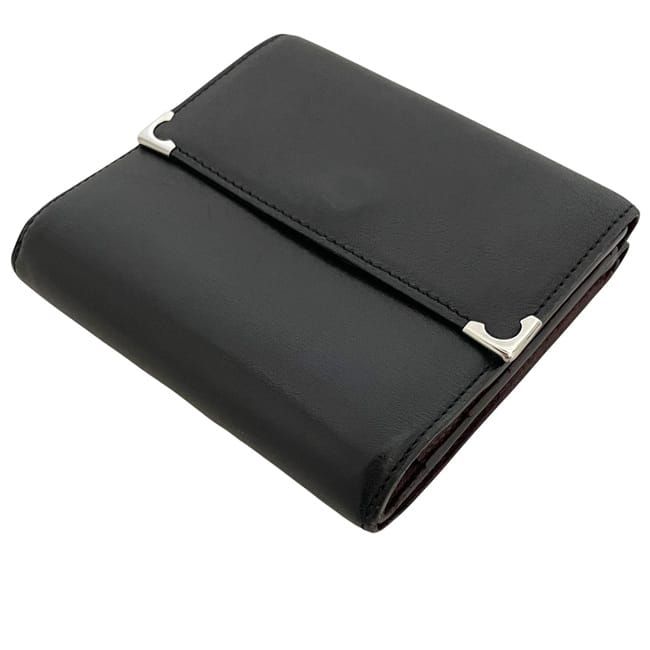Cartier Trifold Wallet Black Cabochon Double Hook Leather Preowned