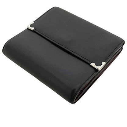 Cartier Trifold Wallet Black Cabochon Double Hook Leather Preowned