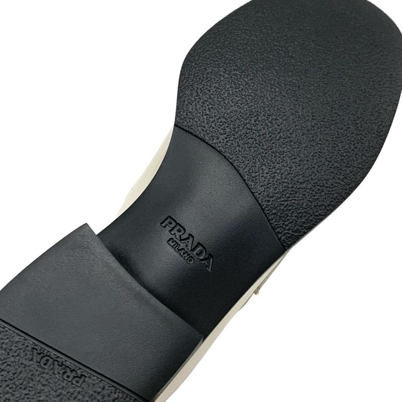 Prada Loafers Leather Shoes Patent Beige Triangle Logo