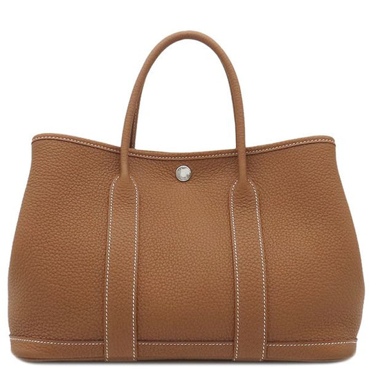 Hermes Tote Bag Garden Party TPM Negonda Gold Silver Hardware Brown Engraved D