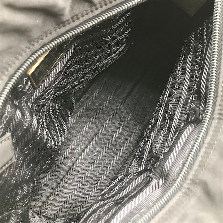 Prada Nylon Tessuto Metal Handle Hand Bag Black Bag