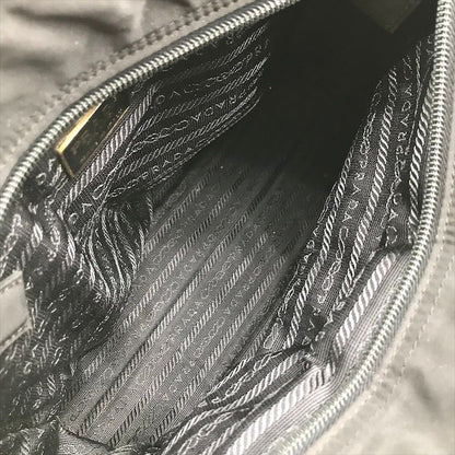 Prada Nylon Tessuto Metal Handle Hand Bag Black Bag