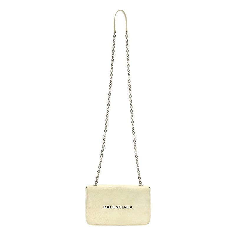 Balenciaga - 537387 Everyday Leather Logo Chain Wallet Shoulder Bag - White -