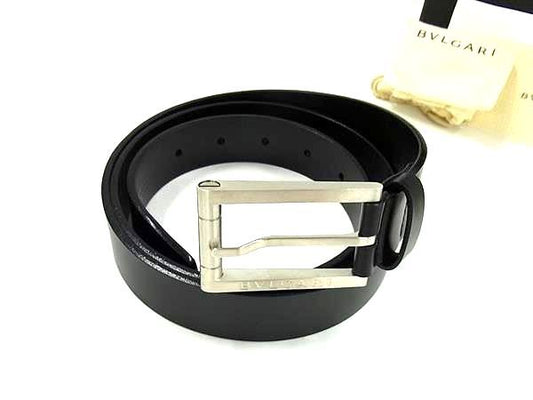 Bvlgari Leather Silver Hardware Belt Business Gentlemen Men's Black Fr2462