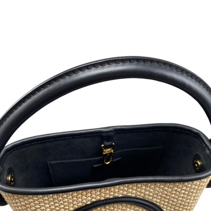 Louis Vuitton Handbag Shoulder Bag Petit Baquet M59961 Raffia Leather Noir