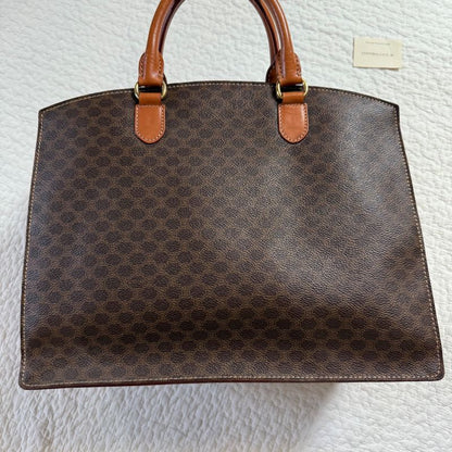 Celine Macadam Pattern Vintage Handbag Triomphe Business Calf Leather Brown