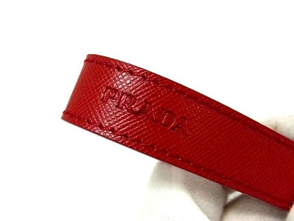 Prada Saffiano Leather Lanyard Key Ring Key Holder Charm Women's Red