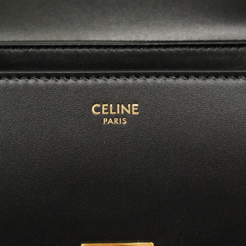 Celine Handbag Triomphe Teenino Leather Black Gold Hardware 2way Bag Ladies