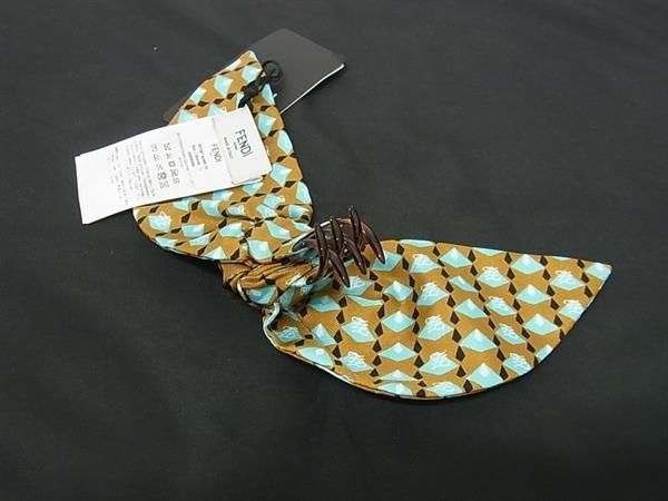 Fendi 100% Silk Full Ribbon Hair Clip Hair Accessory Women's Brown And Blue