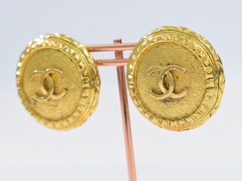 Authentic Chanel Coco Mark Earrings GP Gold Plated Coco Mark Accessories