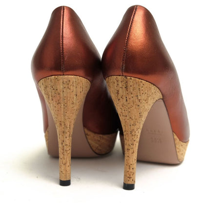 Gucci Pumps Shoes Women Leather Genuine Leather Bronze Copper 311654 Open Toe