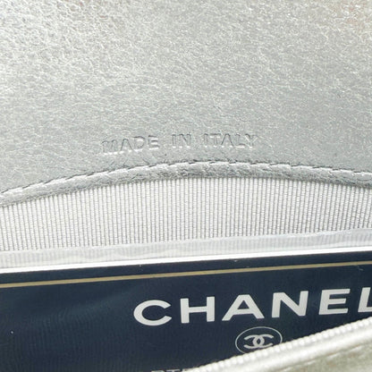 CHANEL CC Chevron Timeless Caviar Flap Wallet Chain Purse Silver Bag
