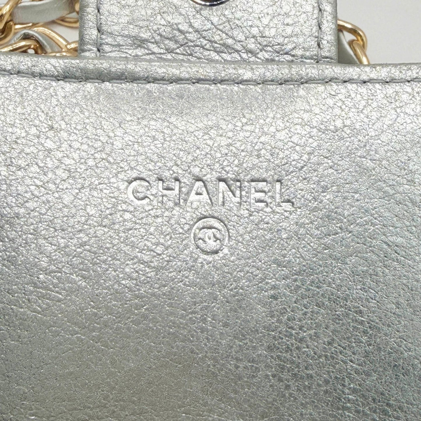 CHANEL CC Chevron Timeless Caviar Flap Wallet Chain Purse Silver Bag