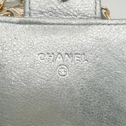 CHANEL CC Chevron Timeless Caviar Flap Wallet Chain Purse Silver Bag