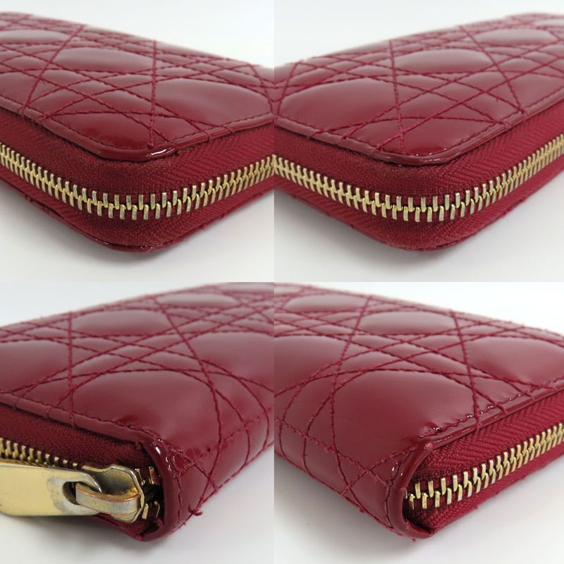 Dior Canage Round Zipper Long Wallet Lady Red Gold Hardware Charm