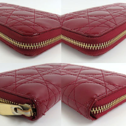 Dior Canage Round Zipper Long Wallet Lady Red Gold Hardware Charm