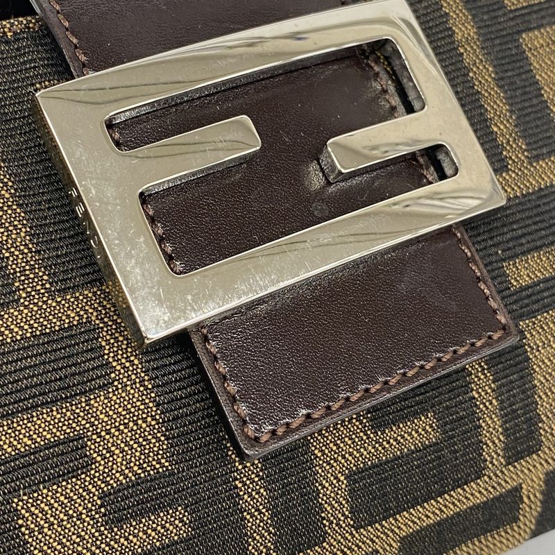 Fendi Handbag Zucca Nylon Canvas Brown Silver Hardware Women