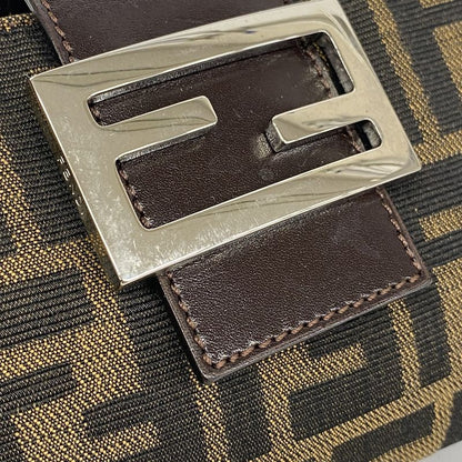 Fendi Handbag Zucca Nylon Canvas Brown Silver Hardware Women