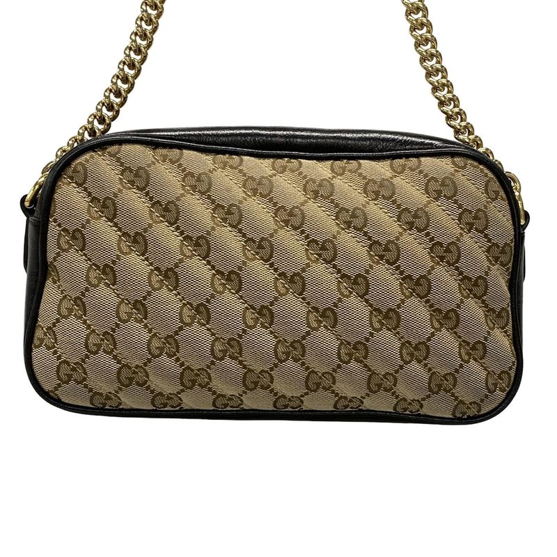 Gucci Shoulder Bag GG Marmont 447632 Beige Dark Brown And Black Chain Shoulder