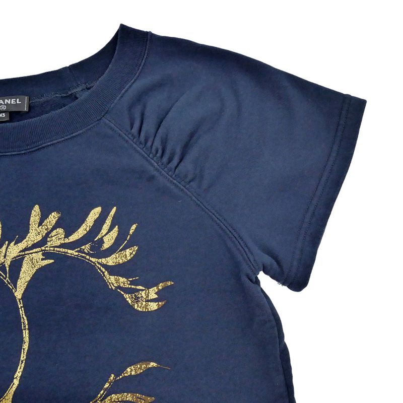 Chanel Short Sleeve Cut And Sew - P57840k07626 Size XS Coco Mark Navy -