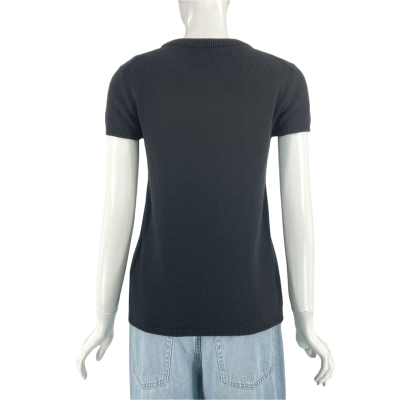 Current Hermes Short-sleeved Knit Black Cashmere H Button