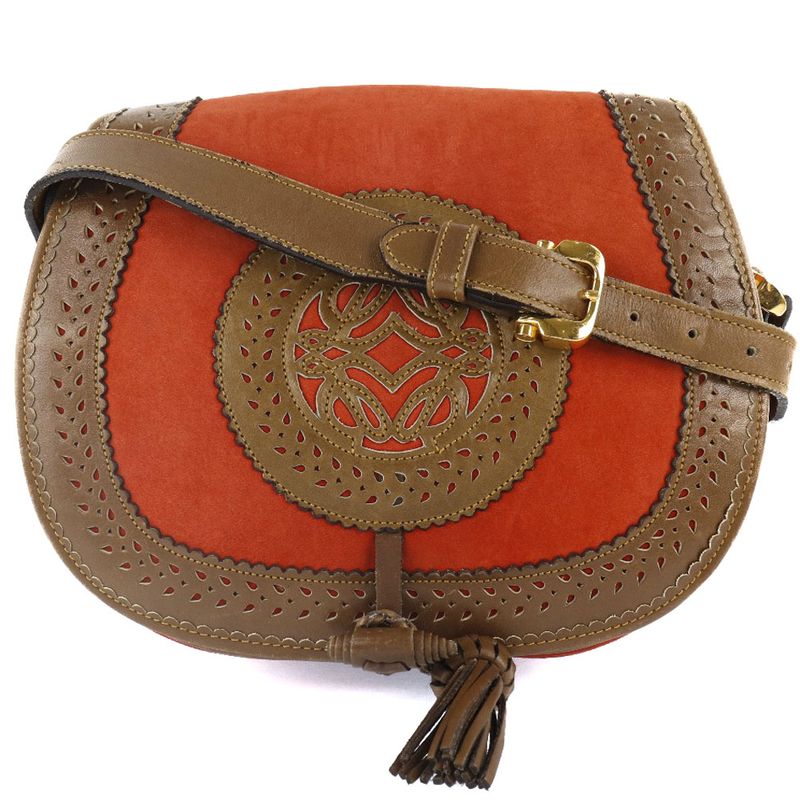 Loewe Seville Collection Anagram Suede And Leather Orange Ladies Shoulder Bag