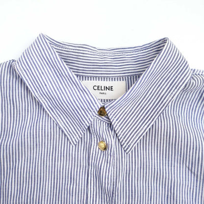 Celine 23ss Cotton Linen Striped Blouse Shirt 2t249042q Blue and White L