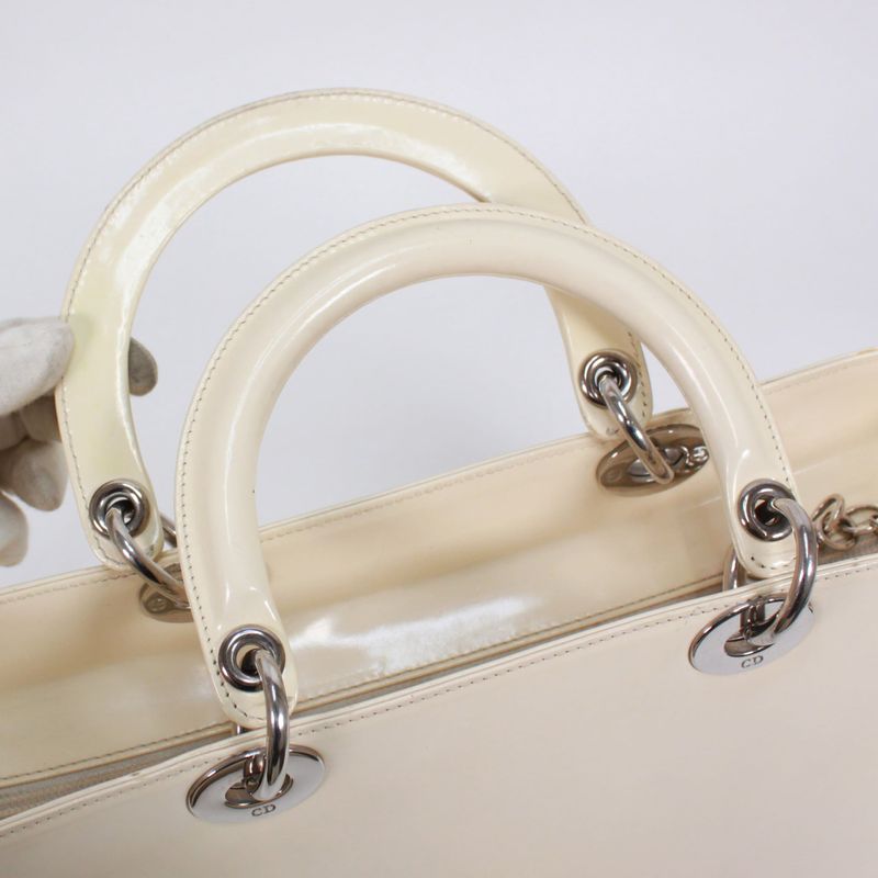 Christian Dior Enamel White Handbag Silver