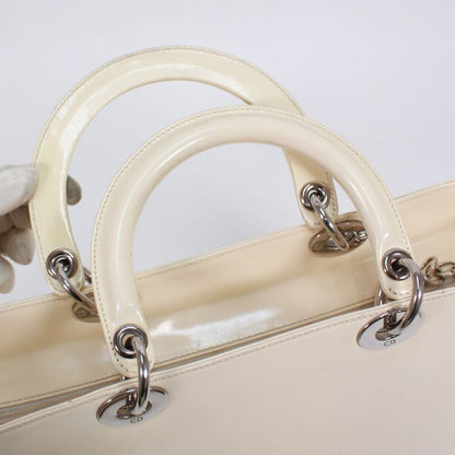Christian Dior Enamel White Handbag Silver